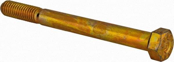 Made in USA - 3/8-16 UNC, 4" Length Under Head Hex Head Cap Screw - Partially Threaded, Grade L9 Alloy Steel, Zinc Yellow Dichromate Finish, 9/16" Hex - Industrial Tool & Supply