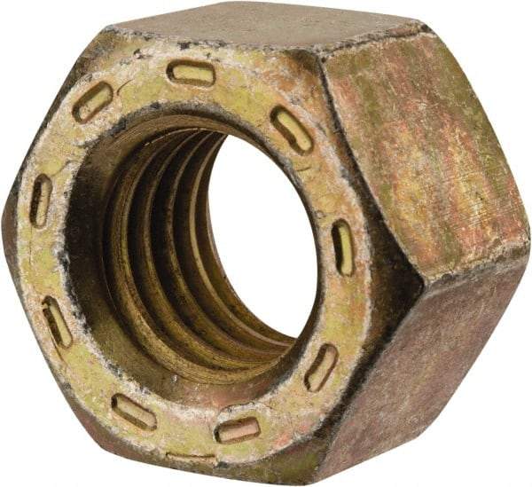 Made in USA - 9/16-12 UNC Steel Right Hand Hex Nut - 7/8" Across Flats, 31/64" High, Zinc Yellow Dichromate Cad & Waxed Finish - Industrial Tool & Supply