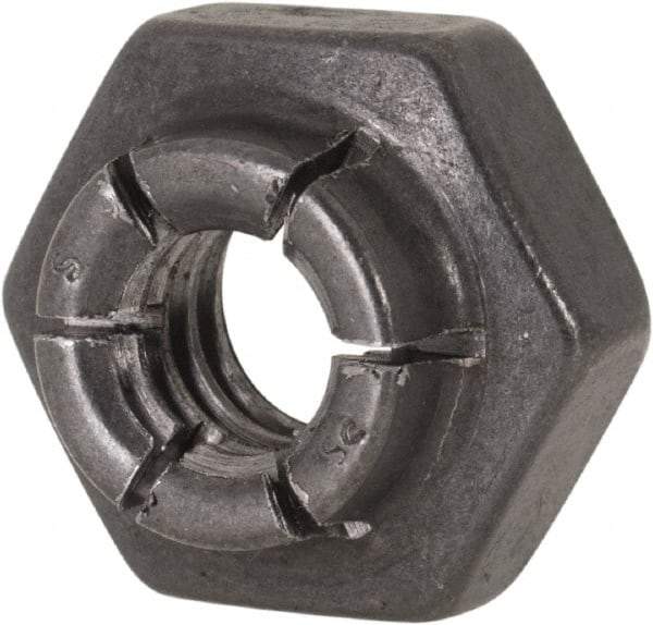 Flex-Loc - 1/4-20 UNC Grade 2 Heavy Hex Lock Nut with Expanding Flex Top - 19/64" High, Uncoated, Meets Military Specifications - Industrial Tool & Supply