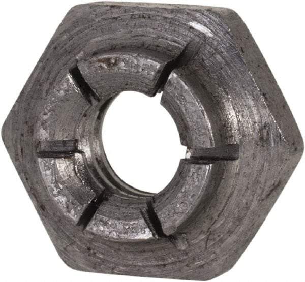 Flex-Loc - 1/4-20 UNC Grade 2 Heavy Hex Lock Nut with Expanding Flex Top - 7/32" High, Uncoated, Meets Military Specifications - Industrial Tool & Supply