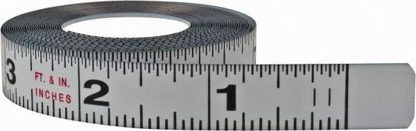 Starrett - 12 Ft. Long x 1/2 Inch Wide, 1/32 and 1/16 Inch Graduation, White, Steel Adhesive Tape Measure - Reads Right to Left - Industrial Tool & Supply