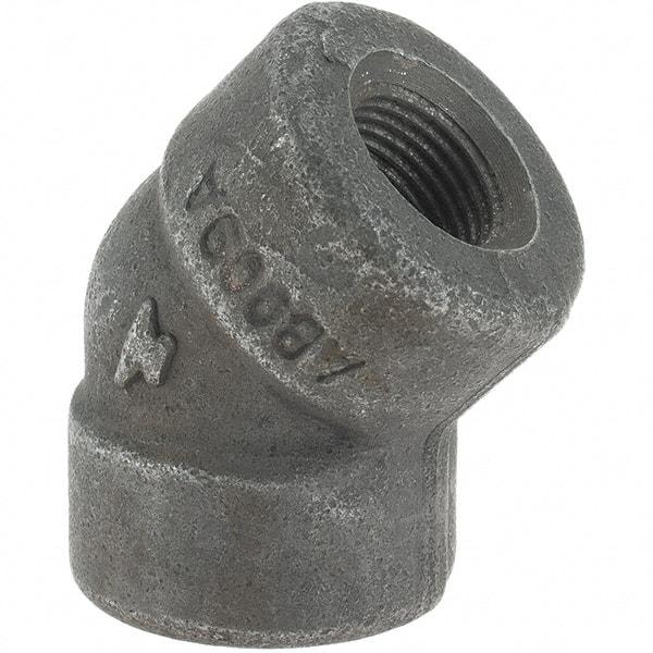 Made in USA - Size 3/8", Class 3,000, Forged Carbon Steel Black Pipe 45° Elbow - 3,000 psi, Threaded End Connection - Industrial Tool & Supply