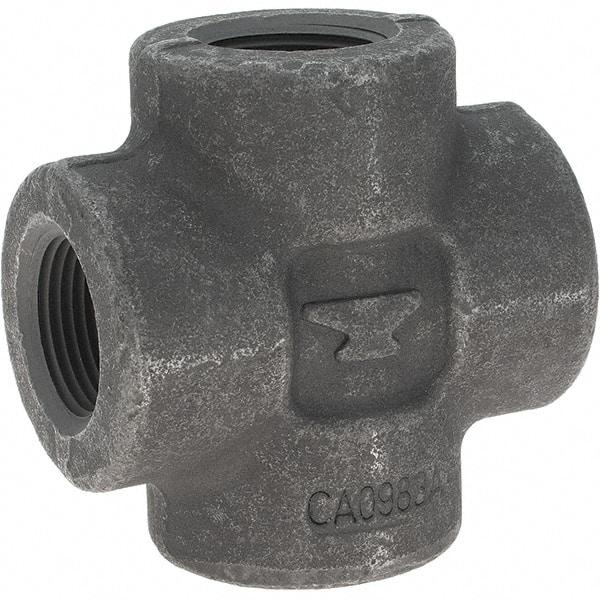 Made in USA - Size 1", Class 3,000, Forged Carbon Steel Black Pipe Cross - 3,000 psi, Threaded End Connection - Industrial Tool & Supply