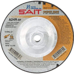 Sait - 24 Grit, 9" Wheel Diam, 1/8" Wheel Thickness, Type 27 Depressed Center Wheel - Aluminum Oxide, Resinoid Bond, R Hardness, 6,600 Max RPM, Compatible with Angle Grinder - Industrial Tool & Supply