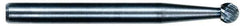 M.A. Ford - 1/8" Cut Diam, 1/8" Shank Diam, Oval Head Single Cut Burr - Carbide, Radius End, 7/32" LOC, 3" OAL - Industrial Tool & Supply