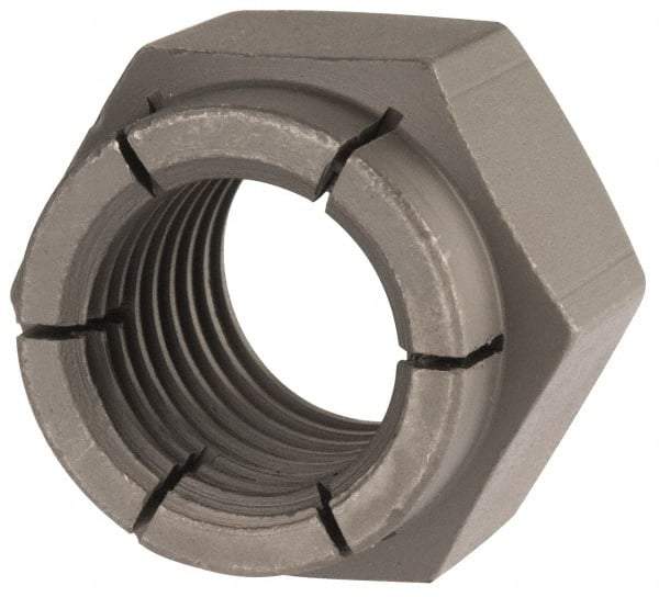 Flex-Loc - 1-8 UNC Grade 2 Hex Lock Nut with Expanding Flex Top - 1-7/16" Width Across Flats, Uncoated, Meets Military Specifications - Industrial Tool & Supply