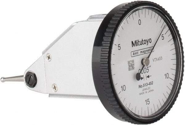 Mitutoyo - 0.03 Inch Range, 0.0005 Inch Dial Graduation, Vertical Dial Test Indicator - 1.5748 Inch White Dial, 0-15-0 Dial Reading, Accurate to 0.0005 Inch - Industrial Tool & Supply