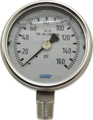 Wika - 2-1/2" Dial, 1/4 Thread, 0-160 Scale Range, Pressure Gauge - Lower Connection Mount, Accurate to 2-1-2% of Scale - Industrial Tool & Supply