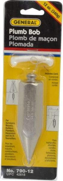 General - 4-1/2 Inch Long, 1 Inch Diameter Steel Plumb Bob - 12 Ounce - Industrial Tool & Supply