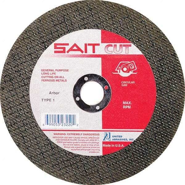 Sait - 4-1/2" 30 Grit Aluminum Oxide Cutoff Wheel - 5/64" Thick, 7/8" Arbor, 13,300 Max RPM, Use with Angle Grinders - Industrial Tool & Supply