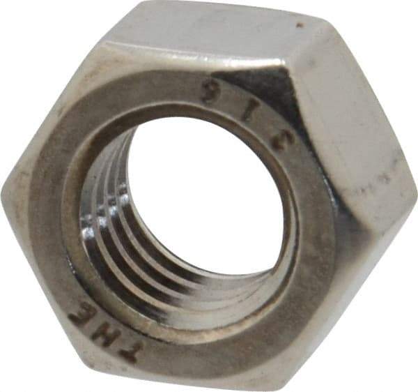 Value Collection - 3/8-16 UNC Stainless Steel Right Hand Hex Nut - 9/16" Across Flats, 21/64" High, Uncoated - Industrial Tool & Supply