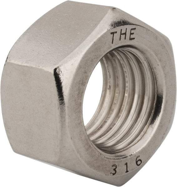 Value Collection - 1-8 UNC Stainless Steel Right Hand Hex Nut - 1-1/2" Across Flats, 55/64" High, Uncoated - Industrial Tool & Supply