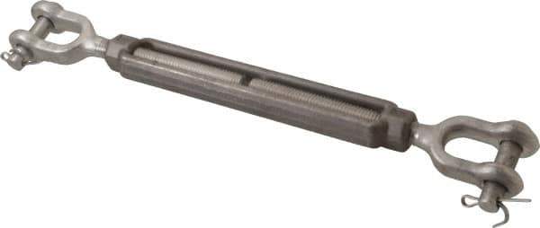 Made in USA - 2,200 Lb Load Limit, 1/2" Thread Diam, 6" Take Up, Stainless Steel Jaw & Jaw Turnbuckle - 7-1/2" Body Length, 3/4" Neck Length, 13" Closed Length - Industrial Tool & Supply