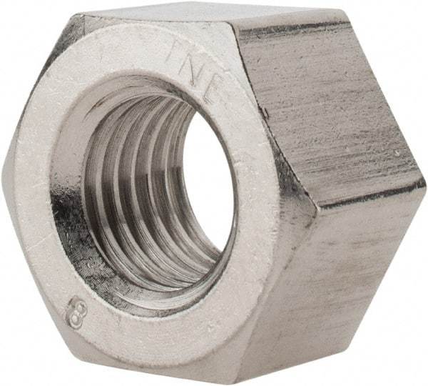 Value Collection - 1-8 UNC Stainless Steel Right Hand Heavy Hex Nut - 1-5/8" Across Flats, 63/64" High, Uncoated - Industrial Tool & Supply