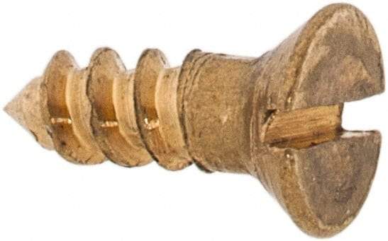Value Collection - #2, 1/4" OAL, Slotted Drive, Flat Head Wood Screw - ASME B18.6.1, Brass - Industrial Tool & Supply