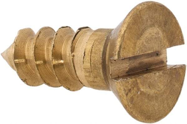 Value Collection - #8, 1/2" OAL, Slotted Drive, Flat Head Wood Screw - ASME B18.6.1, Brass - Industrial Tool & Supply