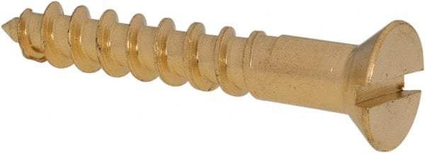 Value Collection - #10, 1-1/4" OAL, Slotted Drive, Flat Head Wood Screw - ASME B18.6.1, Brass - Industrial Tool & Supply