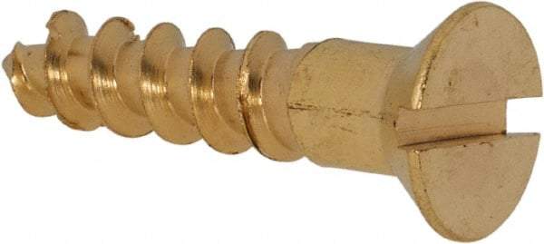 Value Collection - #12, 1" OAL, Slotted Drive, Flat Head Wood Screw - ASME B18.6.1, Brass - Industrial Tool & Supply