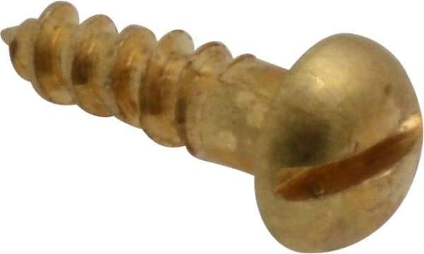Value Collection - #6, 1/2" Length Under Head, Slotted Drive, Round Head Wood Screw - ASME B18.6.1, Brass - Industrial Tool & Supply
