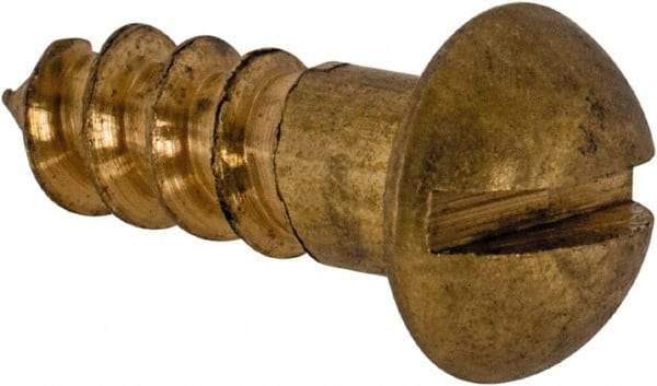 Value Collection - #8, 1/2" Length Under Head, Slotted Drive, Round Head Wood Screw - ASME B18.6.1, Brass - Industrial Tool & Supply