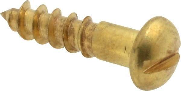 Value Collection - #8, 3/4" Length Under Head, Slotted Drive, Round Head Wood Screw - ASME B18.6.1, Brass - Industrial Tool & Supply