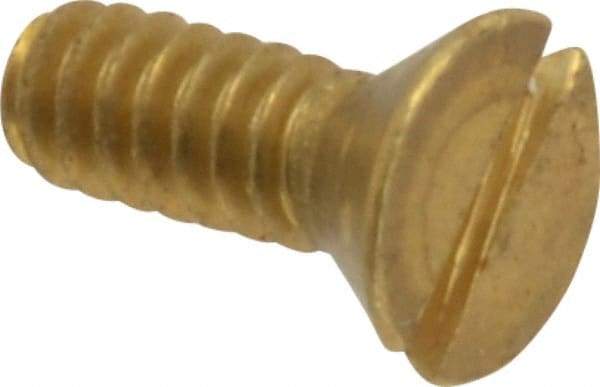 Value Collection - #6-32 UNC, 3/8" OAL Slotted Drive Machine Screw - Flat Head, Brass, Without Washer - Industrial Tool & Supply
