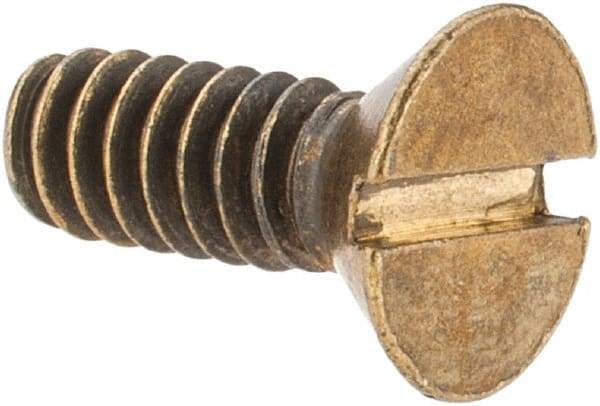 Value Collection - #10-24 UNC, 1/2" OAL Slotted Drive Machine Screw - Flat Head, Brass, Without Washer - Industrial Tool & Supply