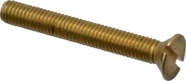 Value Collection - #10-32 UNF, 1-1/2" OAL Slotted Drive Machine Screw - Flat Head, Brass, Without Washer - Industrial Tool & Supply