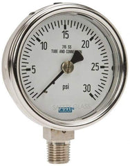 Wika - 2-1/2" Dial, 1/4 Thread, 0-30 Scale Range, Pressure Gauge - Lower Connection Mount, Accurate to 2-1-2% of Scale - Industrial Tool & Supply