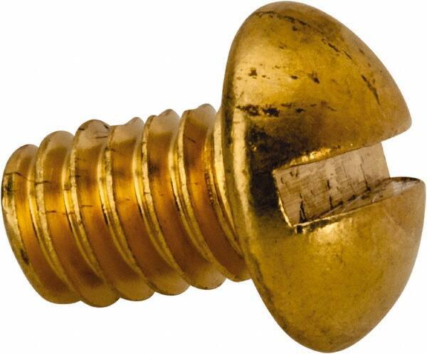 Value Collection - 1/4-20 UNC, 3/8" Length Under Head Slotted Drive Machine Screw - Round Head, Brass, Uncoated, Without Washer - Industrial Tool & Supply