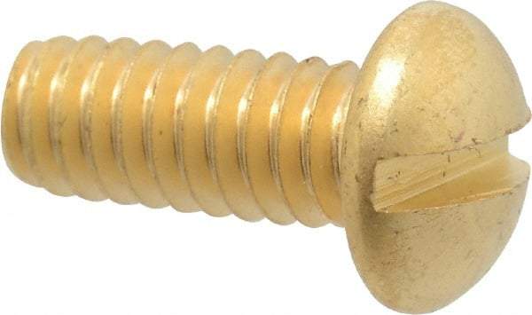 Value Collection - 1/4-20 UNC, 5/8" Length Under Head Slotted Drive Machine Screw - Round Head, Brass, Without Washer - Industrial Tool & Supply