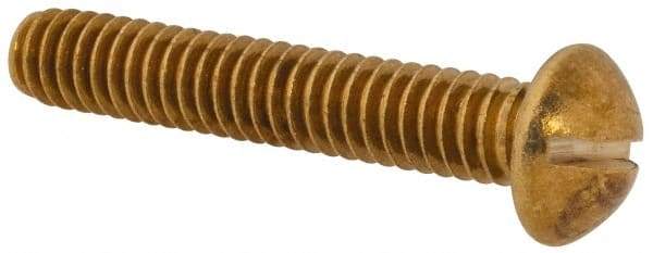 Value Collection - 1/4-20 UNC, 1-1/2" Length Under Head Slotted Drive Machine Screw - Round Head, Brass, Without Washer - Industrial Tool & Supply