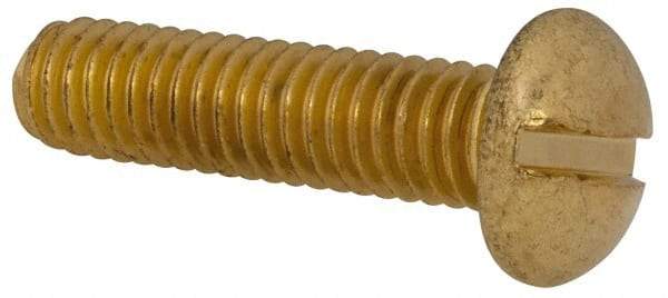Made in USA - 5/16-18 UNC, 1-1/4" Length Under Head Slotted Drive Machine Screw - Round Head, Brass, Uncoated, Without Washer - Industrial Tool & Supply