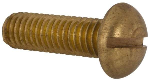 Made in USA - 3/8-16 UNC, 1-1/4" Length Under Head Slotted Drive Machine Screw - Round Head, Brass, Uncoated, Without Washer - Industrial Tool & Supply