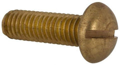 Made in USA - 3/8-16 UNC, 1-1/4" Length Under Head Slotted Drive Machine Screw - Round Head, Brass, Uncoated, Without Washer - Industrial Tool & Supply