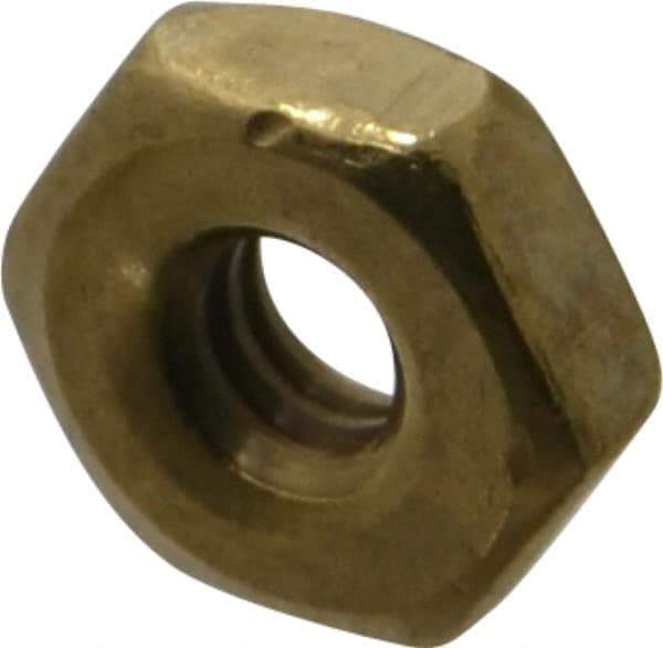 Value Collection - #6-32 UNC Brass Right Hand Machine Screw Hex Nut - 5/16" Across Flats, 7/64" High, Uncoated - Industrial Tool & Supply
