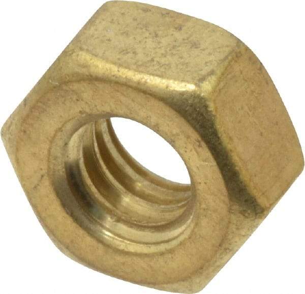 Value Collection - 1/4-20 UNC Brass Right Hand Hex Nut - 7/16" Across Flats, 7/32" High, Uncoated - Industrial Tool & Supply