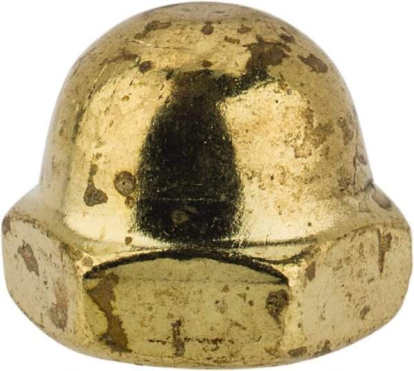 Value Collection - 1/4-20" UNC, 7/16" Width Across Flats, Uncoated, Brass Acorn Nut - 21/64" Overall Height - Industrial Tool & Supply