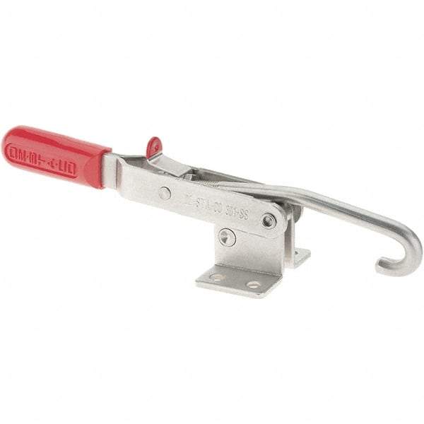 De-Sta-Co - 1,000 Lb Capacity, Horizontal, J Hook, Flanged Base, Stainless Steel Pull Action Latch Clamp - 6.13" Drawing Movement, 13.45" OAL, Straight Handle - Industrial Tool & Supply