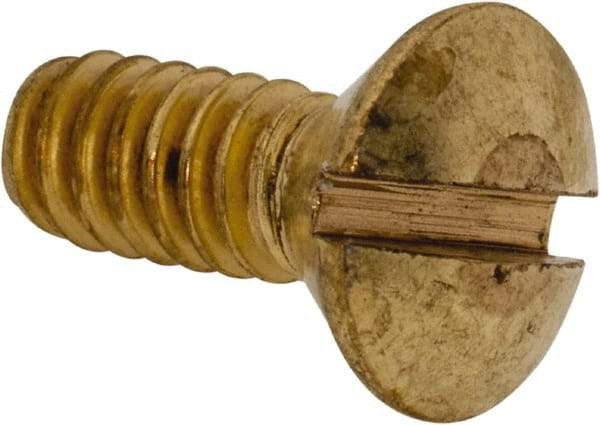Value Collection - #10-24 UNC, 1/2" OAL Slotted Drive Machine Screw - Oval Head, Brass, Uncoated, Without Washer - Industrial Tool & Supply