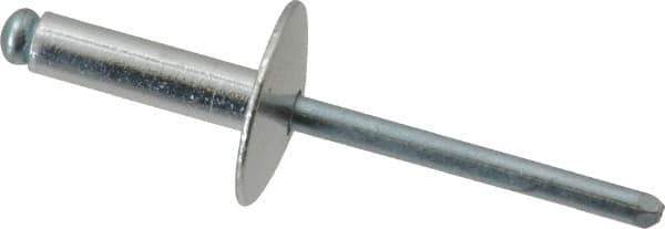 RivetKing - Size 68 Large Flange Dome Head Aluminum Open End Blind Rivet - Steel Mandrel, 0.376" to 1/2" Grip, 5/8" Head Diam, 0.192" to 0.196" Hole Diam, 0.7" Length Under Head, 3/16" Body Diam - Industrial Tool & Supply