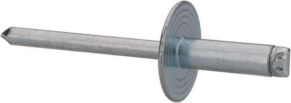 RivetKing - Size 66 Large Flange Dome Head Steel Open End Blind Rivet - Steel Mandrel, 0.251" to 3/8" Grip, 5/8" Head Diam, 0.192" to 0.196" Hole Diam, 0.575" Length Under Head, 3/16" Body Diam - Industrial Tool & Supply