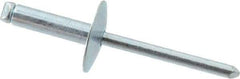 RivetKing - Size 68 Large Flange Dome Head Steel Open End Blind Rivet - Steel Mandrel, 0.376" to 1/2" Grip, 5/8" Head Diam, 0.192" to 0.196" Hole Diam, 0.7" Length Under Head, 3/16" Body Diam - Industrial Tool & Supply