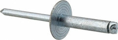 RivetKing - Size 610 Large Flange Dome Head Steel Open End Blind Rivet - Steel Mandrel, 0.501" to 5/8" Grip, 5/8" Head Diam, 0.192" to 0.196" Hole Diam, 0.825" Length Under Head, 3/16" Body Diam - Industrial Tool & Supply
