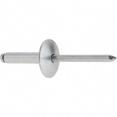 RivetKing - Size 610 Large Flange Dome Head Aluminum Open End Blind Rivet - Aluminum Mandrel, 0.501" to 5/8" Grip, 5/8" Head Diam, 0.192" to 0.196" Hole Diam, 0.825" Length Under Head, 3/16" Body Diam - Industrial Tool & Supply