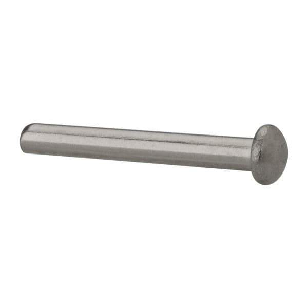 RivetKing - 1/8" Body Diam, Round Uncoated Stainless Steel Solid Rivet - 1" Length Under Head, Grade 18-8 - Industrial Tool & Supply