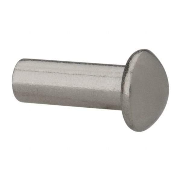 RivetKing - 3/16" Body Diam, Round Uncoated Stainless Steel Solid Rivet - 1/2" Length Under Head, Grade 18-8 - Industrial Tool & Supply