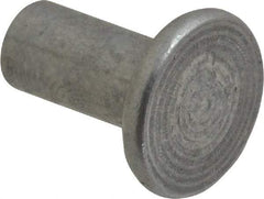 RivetKing - 1/4" Body Diam, Flat Uncoated Aluminum Solid Rivet - 1/2" Length Under Head, Grade 1100F - Industrial Tool & Supply