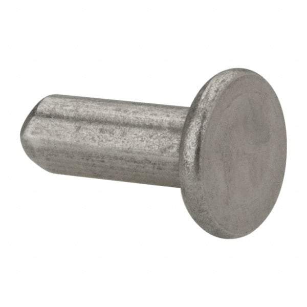 RivetKing - 3/16" Body Diam, Flat Uncoated Stainless Steel Solid Rivet - 1/2" Length Under Head, Grade 18-8 - Industrial Tool & Supply