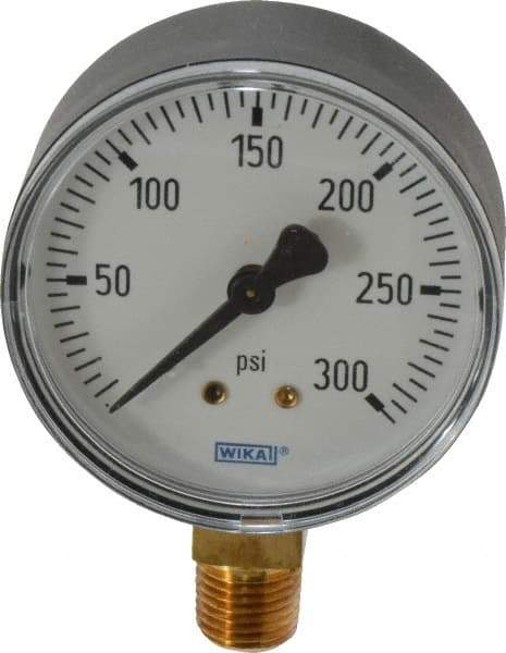 Wika - 2-1/2" Dial, 1/4 Thread, 0-300 Scale Range, Pressure Gauge - Lower Connection Mount, Accurate to 3-2-3% of Scale - Industrial Tool & Supply